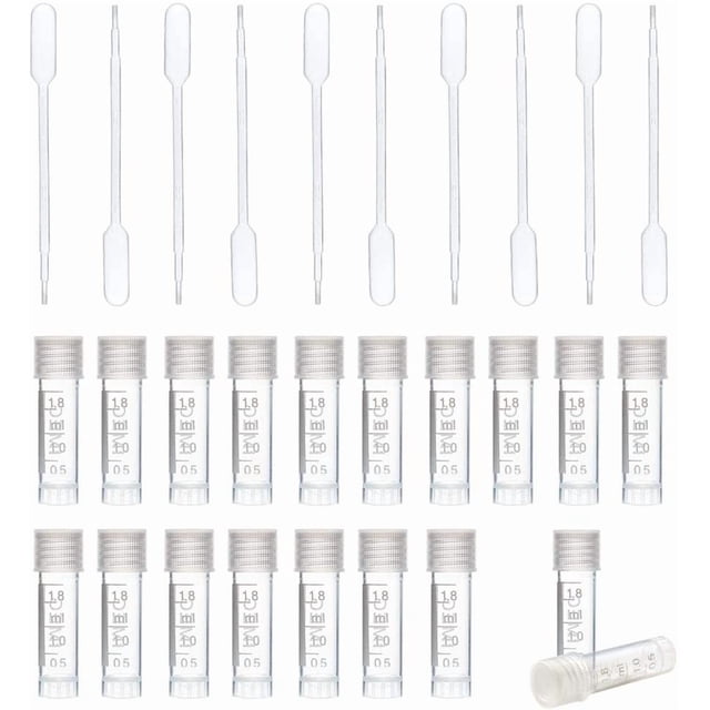 50 Pack 1ml Plastic Graduated Tube Mini Clear Essential Oils Sample Bottles with 10pcs Plastic Droppers for Essential Oils Chemistry Lab Chemicals Perfumes Cosmetic Liquid