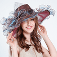 thumbnail image 2 of TELOLY Top Hat Summer Organza Hat with Large Brim Sun Hats for Women Large Floral Mesh Hat with Wide Brim Beach Hat,Brown, 2 of 2