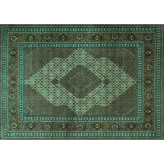 Ahgly Company Machine Washable Indoor Rectangle Persian Turquoise Blue Traditional Area Rugs, 5' x 7'