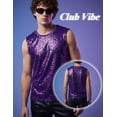 thumbnail image 5 of Men's Sequin Tank Top Sparkly Glitter Sleeveless Shirt Crew Neck Shiny Metallic Vest for Music Festival, Disco Party, Stage Performance Purple L, 5 of 7
