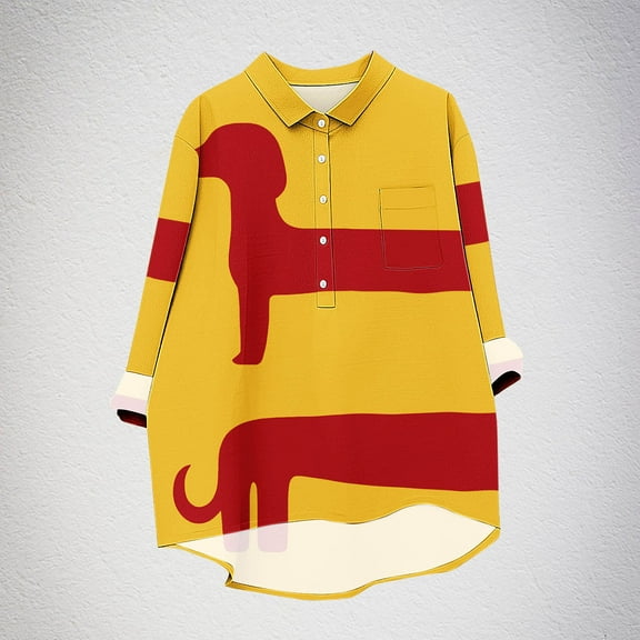 VgaVtl Womens Shirts Plus Size Long Sleeve Collared Fall Winter Tops Women Camping Yellow Button Down Casual Graphic Shirts,S