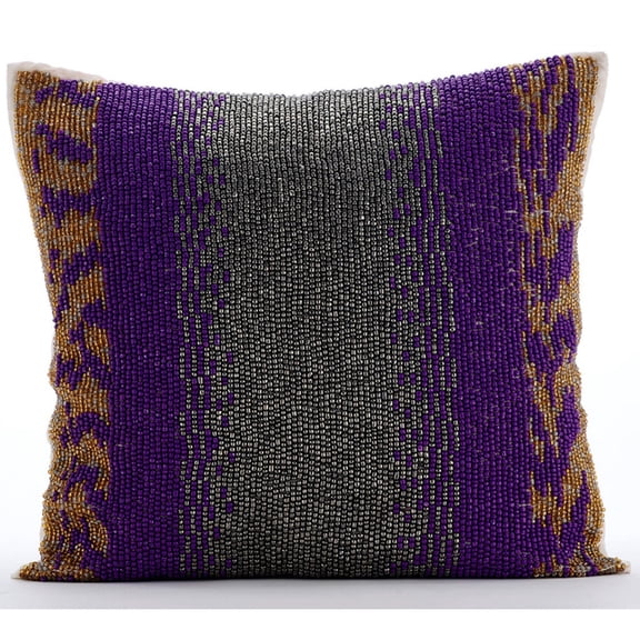 Cushion Cover Sofa, Purple Cushion Cover 16x16 inch (40x40 cm), Silk Accent Pillow Covers, Abstract, Beaded, Ombre, Modern Decorative Throw Pillow Covers For Couch - Metal Berry