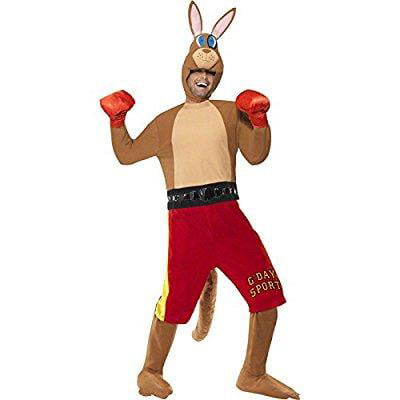smiffy's men's kangaroo boxer costume jumpsuit with shorts and tail gloves and headpiece, multi,