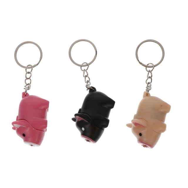 EeaseMX 3 llaveros de cerdo de dibujos animados con luz LED y sonido, llaveros con linterna