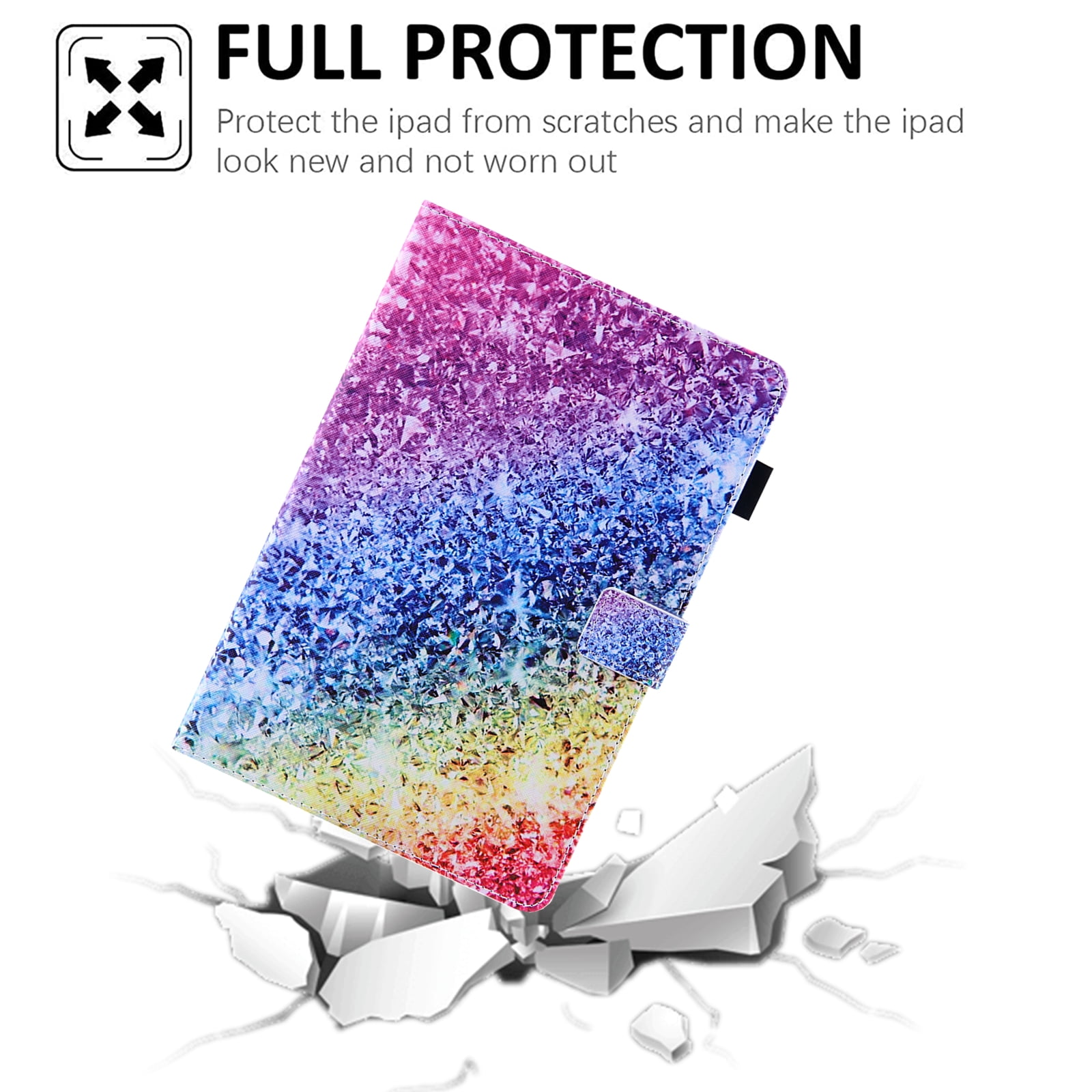 Allytech for Apple iPad 10th Generation 10.9" Case 2022 with Stand Pencil Holder Card Pockets [Auto Wake/Sleep] Slim PU Leather Magnetic Smart Folio Wallet Soft TPU Shockproof Cover, Rainbow Diamond