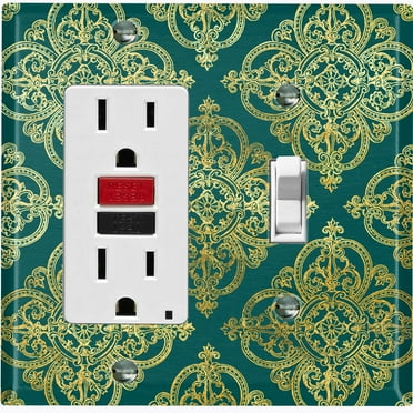 Metal Light Switch Plate Cover Elegant Green Yellow Diamond Cross Damask DAM091