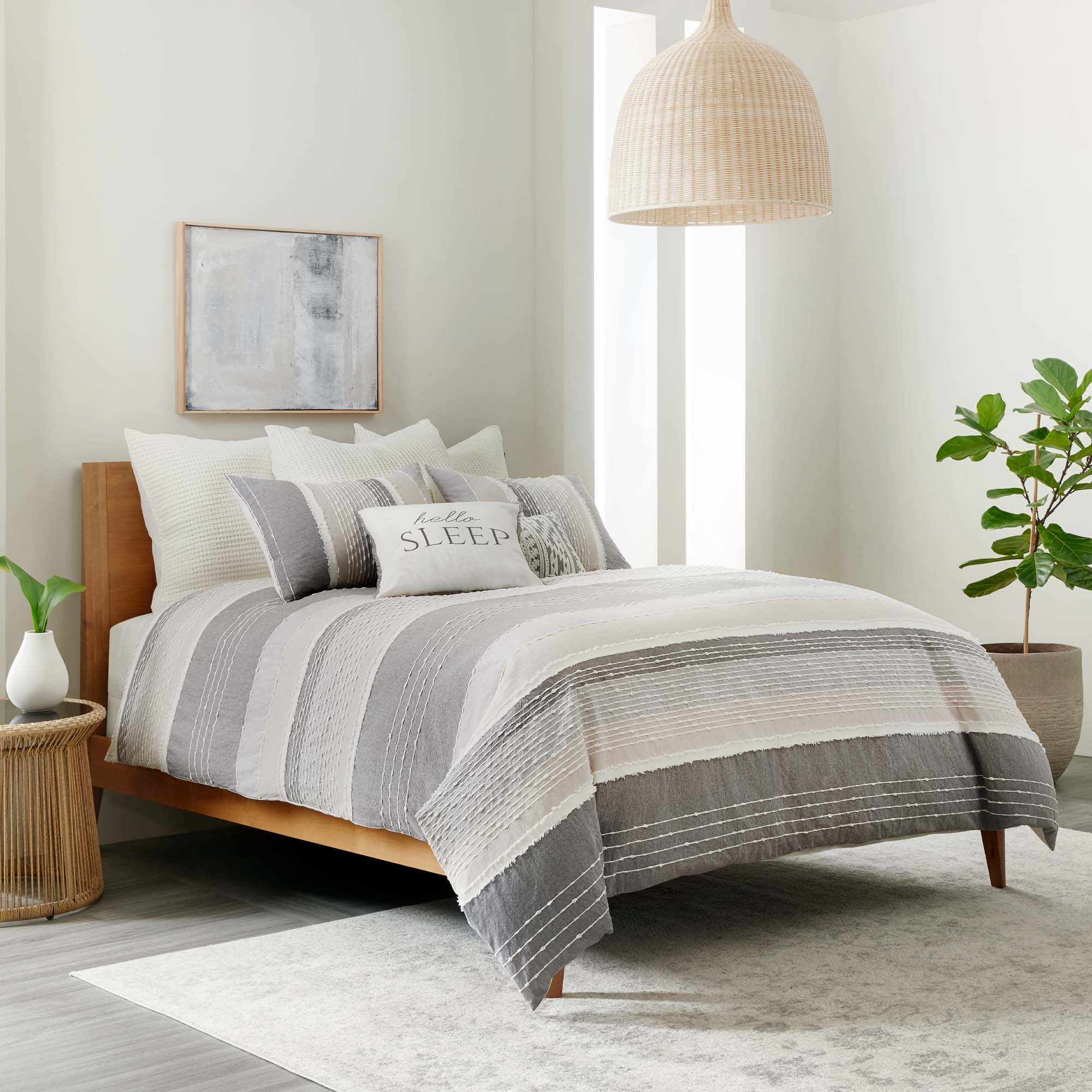 Levtex Home - Santander Comforter Set - Twin Comforter + One Standard Pillow Case - Grey, Beige, White - Jacquard - Comforter (68 x 88in.) and Pillow Case (26 x 20in.) - Cotton