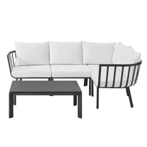 Lounge Sectional Sofa Chair Set, Aluminum, Metal, Steel, Grey Gray White, Modern Contemporary Urban Design, Outdoor Patio Balcony Cafe Bistro Garden Furniture Hotel Hospitality