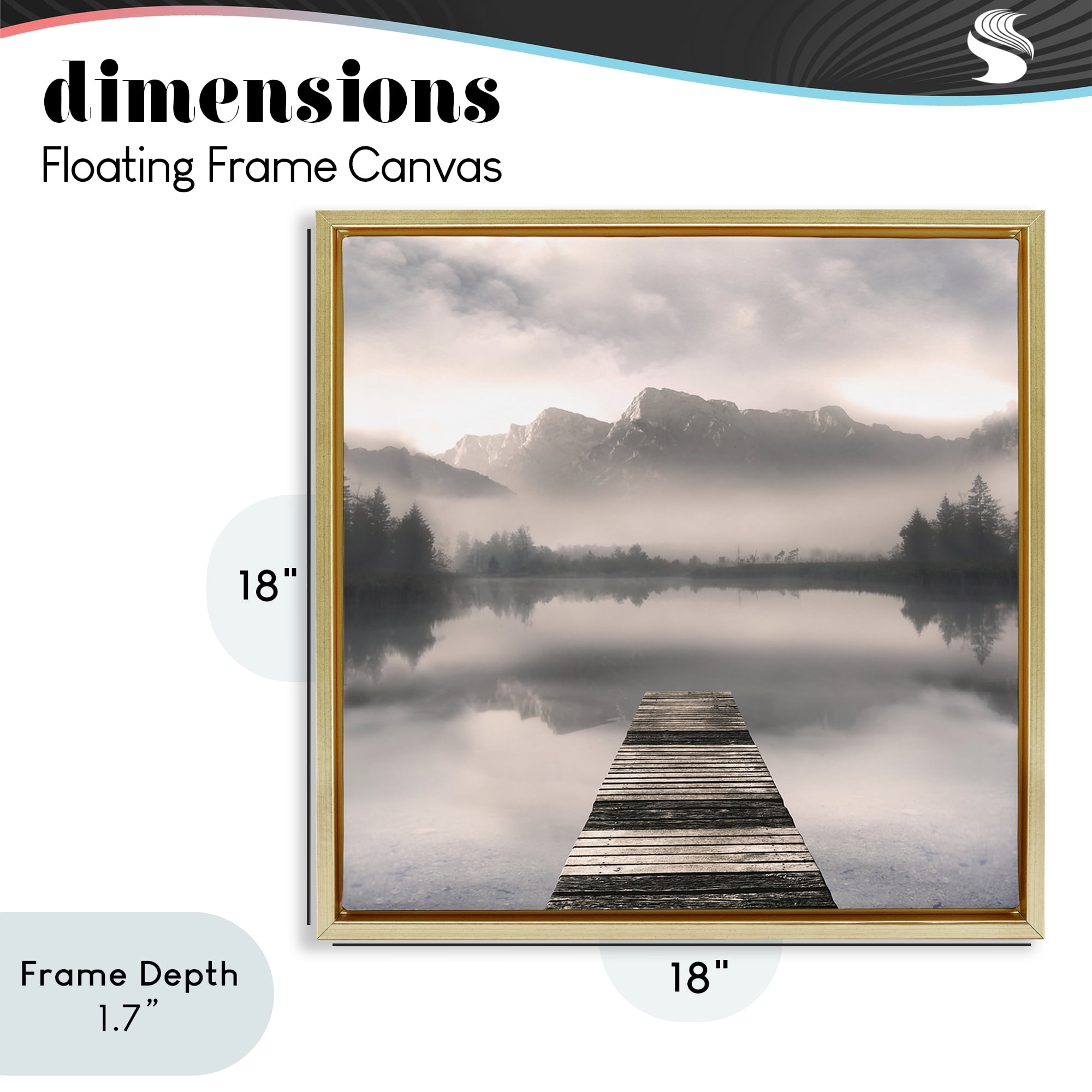 Stupell Industries Calm Reflective Waters & Mountains Gold Framed Floater Canvas Wall Art, design by Irene Weisz