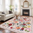thumbnail image 2 of Pink Flowers Area Rugs 5'x7', Washable Small Throw Rugs for Laundry Room Playroom, Spring Farmhouse Floral Leaves Vintage Indoor Outdoor Rug Non-Slip Low Pile Carpet Runner Reversible Floor Mats, 2 of 8