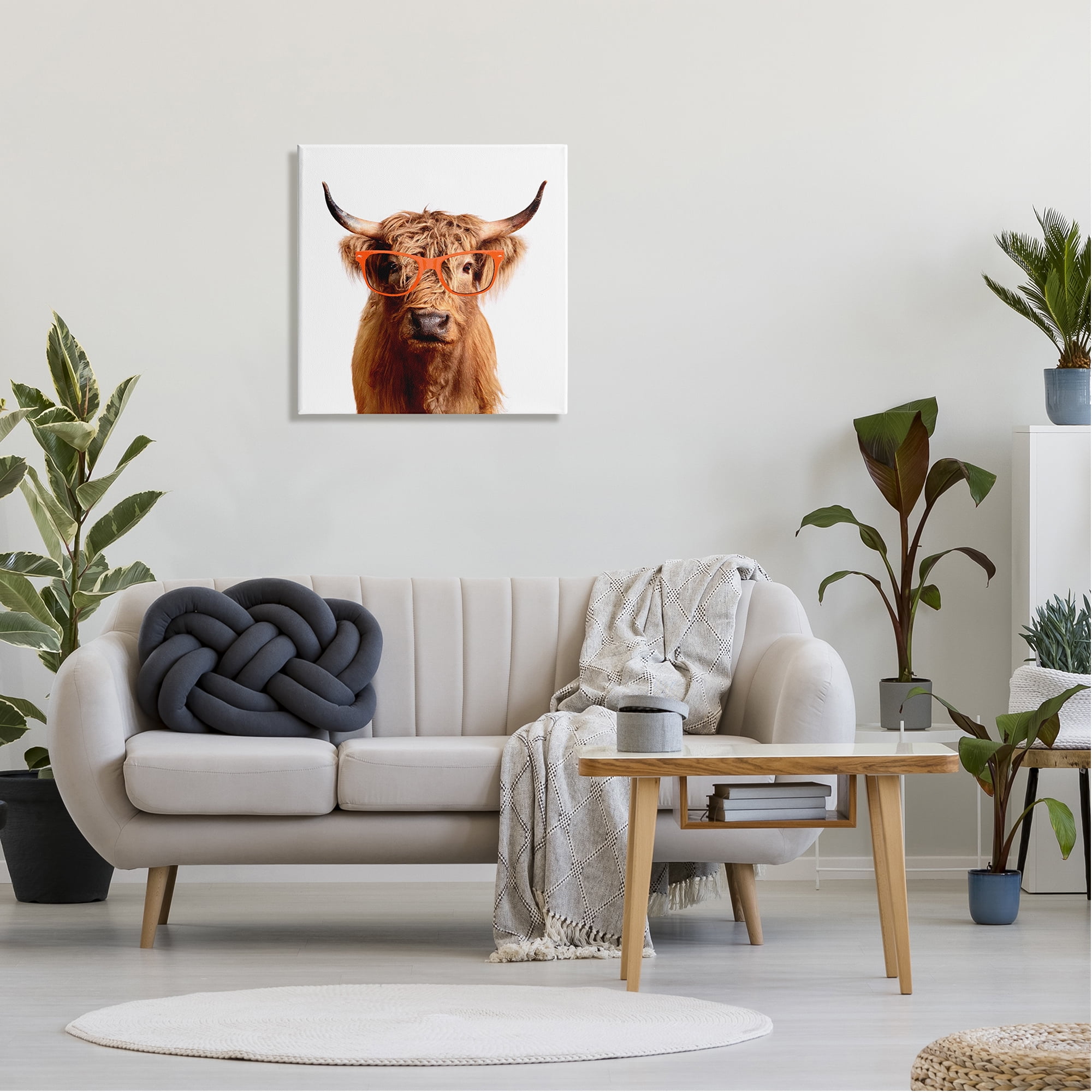 Stupell Highland Cow Farmhouse Fun Glasses Animals & Insects Painting Gallery Wrapped Canvas Print Wall Art