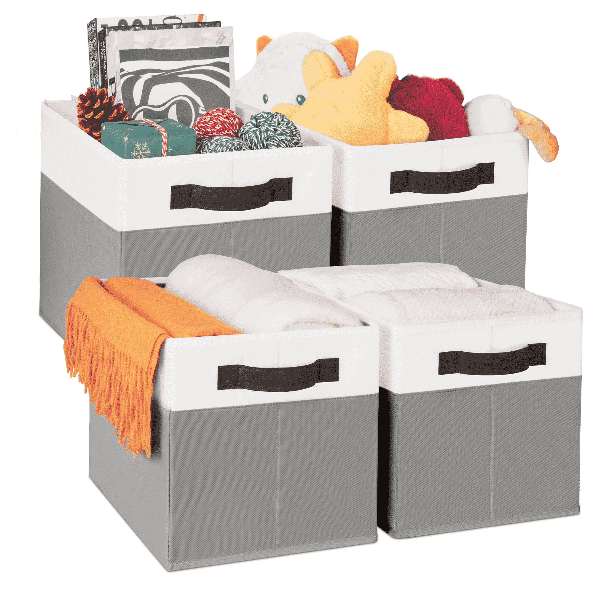 Criusia 4 Pack Large Cube Storage Bins for Shelves, Foldable Fabric Storage Cubes with Handles, Closet Organizers and Storage Bins for Clothes, Toys, Towels & Linen, Gray