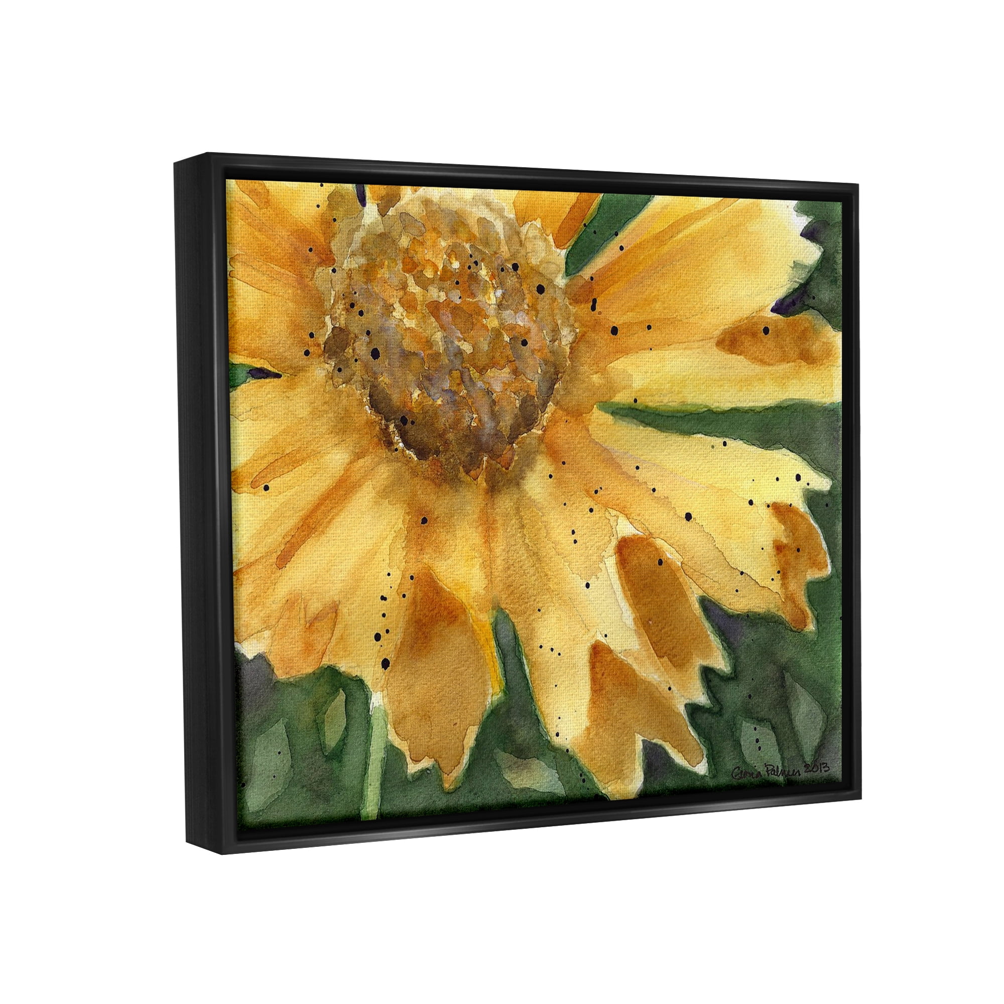 Stupell Industries Modern Sunflower Watercolor Botanical & Floral Painting Black Floater Framed Art Print Wall Art, 31 x 25