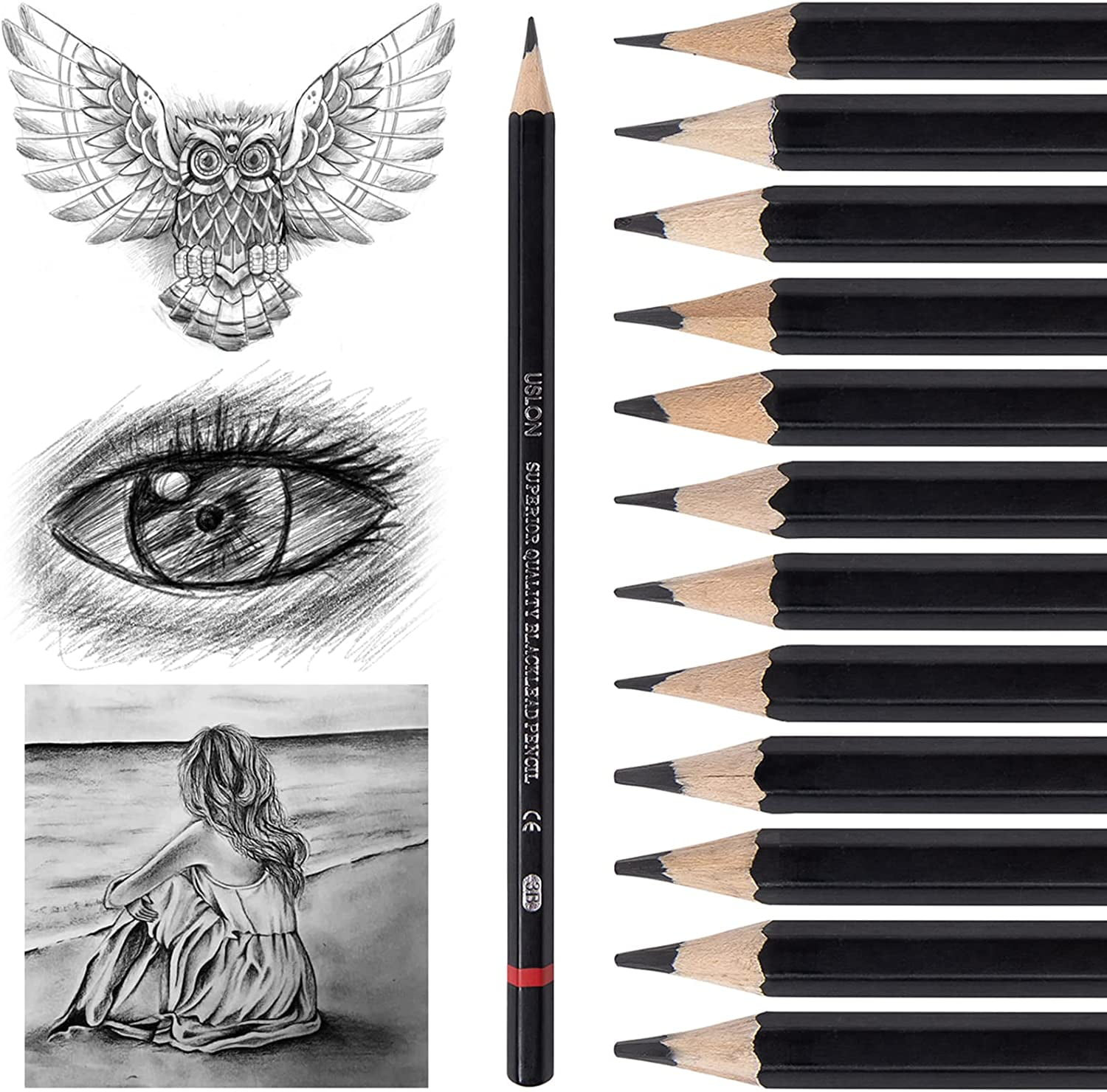 Bellofy 12 Drawing Pencils - Art Pencils Sketch Travel Set Artists Drawing Kit - 9B, 8B, 7B, 6B, 5B, 4B, 3B, 2B, B, HB, F, H - Precision Graphite