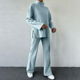 thumbnail image 4 of YUGYXL Women's 2 Piece Outfits Long Sleeve Turtleneck Knit Pullover Sweater and Wide Leg Pants Sweatsuit Tracksuit Sets Light Blue XL, 4 of 8