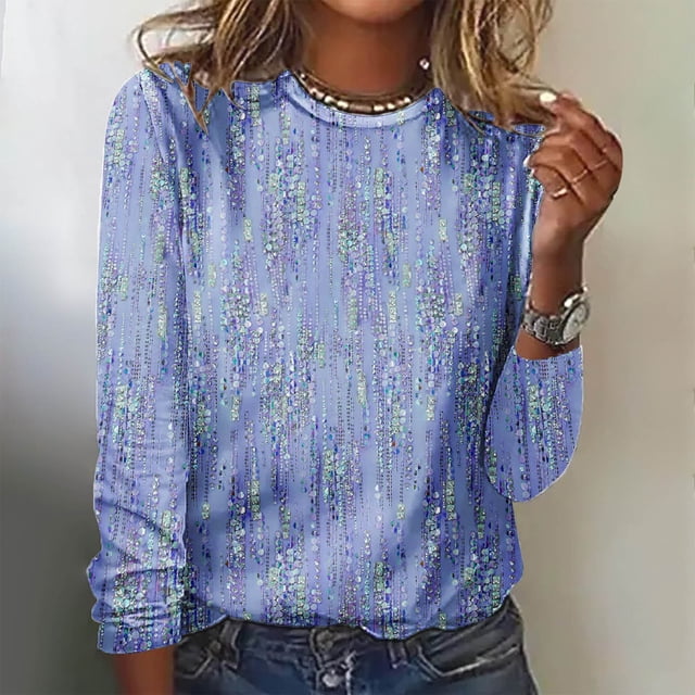 DPTALR Femmes Casual Manches Longues Impression Col Rond T-Shirt Blouse Tops