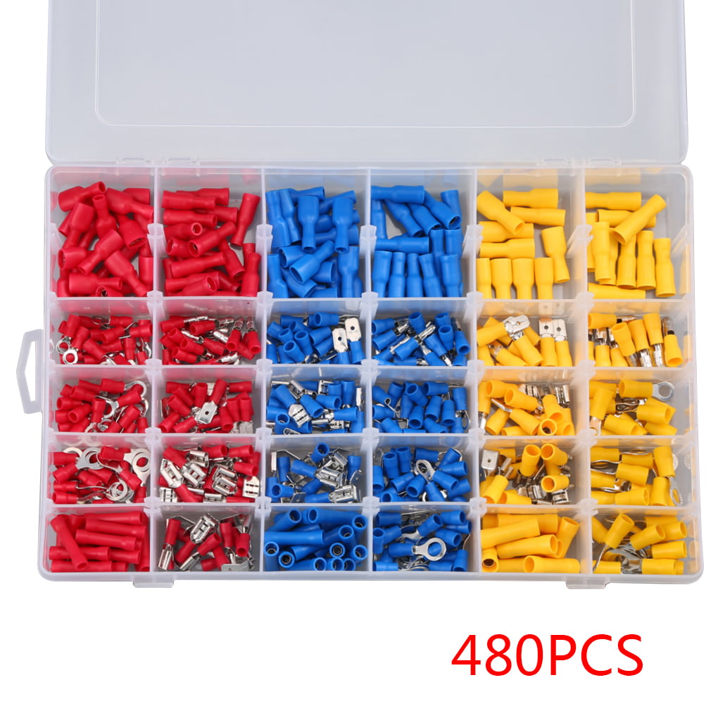 480pcs Assorted Crimp Terminal Insulated Electrical Wire Connector Spade Kit Set 