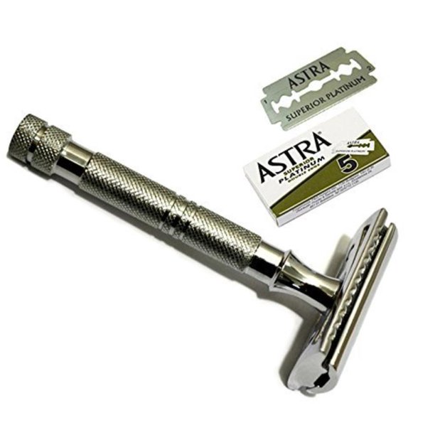 CS203 Slim Long Handled Safety Razor with 10 Count Dorco Double Edge