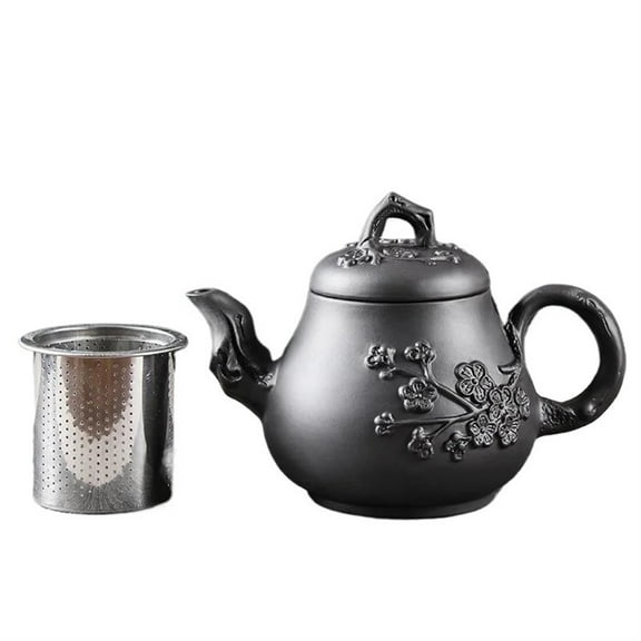 Customized Chinese Tea Sets Antique Zhu Mud Beauty Tea Pot Hand Painted Plum Filter Kettle Yixing-Raw Ore Purple Clay Teapot