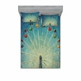 thumbnail image 2 of Ambesonne Vintage Fitted Sheet & Pillow Sham Set, Ferris Wheel Fun Retro, Twinxl, Blue, 2 of 3