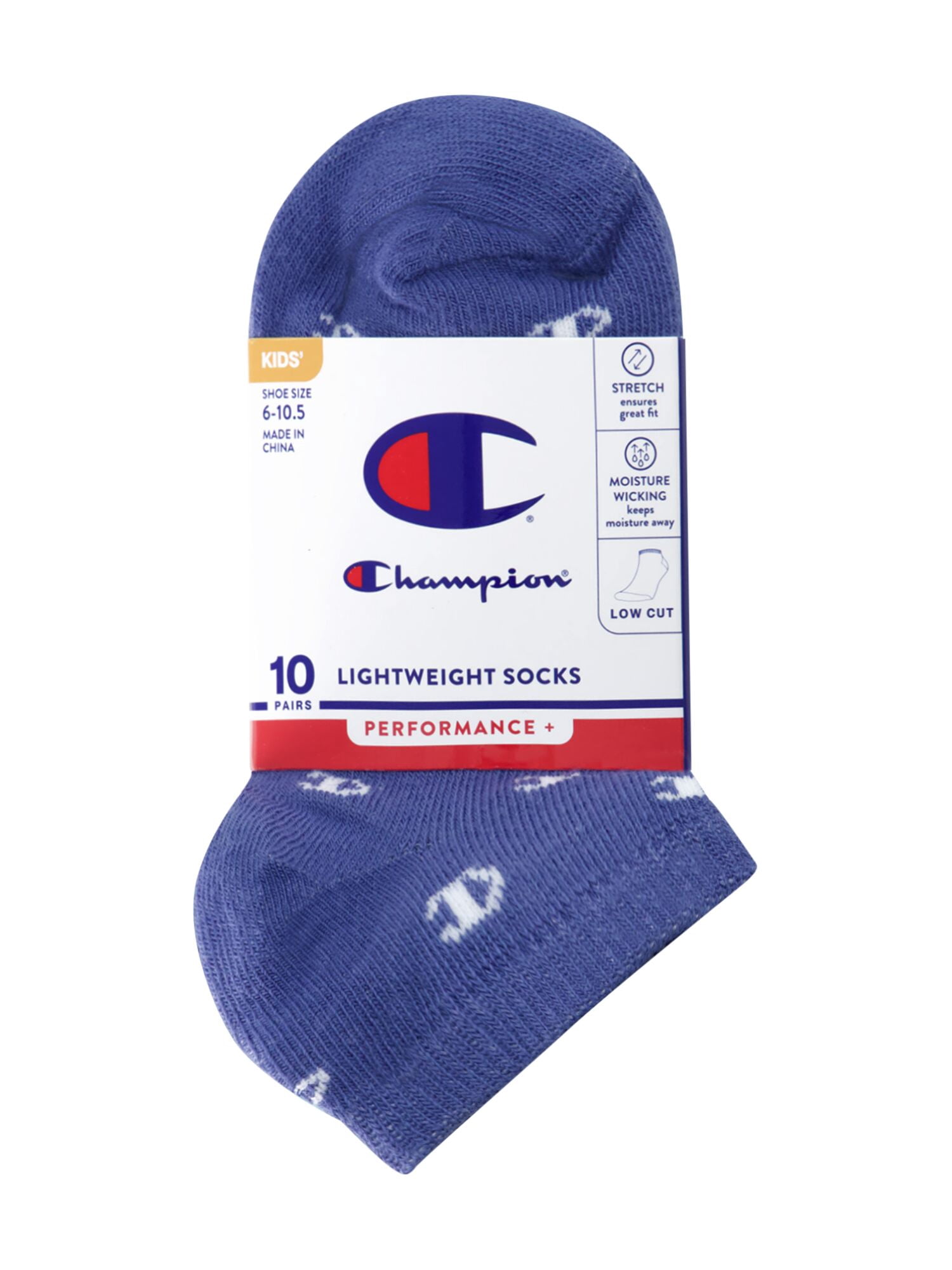 Champion Girls Lightweight Performance+ Kid Low Cut Socks, 10 Pack, Sizes S–L