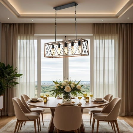 AOLALA 5 Light Farmhouse Chandeliers for Dining Room, Rustic Kitchen Island Light Fixture, Linear Pendant Lighting Rectangular Chandelier, Metal Solid Ceiling Lights