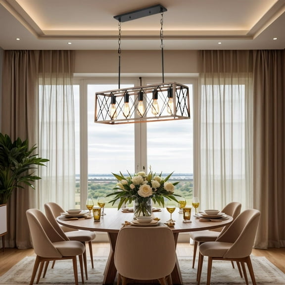 AOLALA 5 Light Farmhouse Chandeliers for Dining Room, Rustic Kitchen Island Light Fixture, Linear Pendant Lighting Rectangular Chandelier, Metal Solid Ceiling Lights