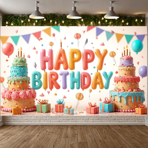 Colorful Theme Banner Decorative Design Birthday Party Banner Balloon Decoration Party Backdrop for Birthday Party Kids Party Indoor Decoration