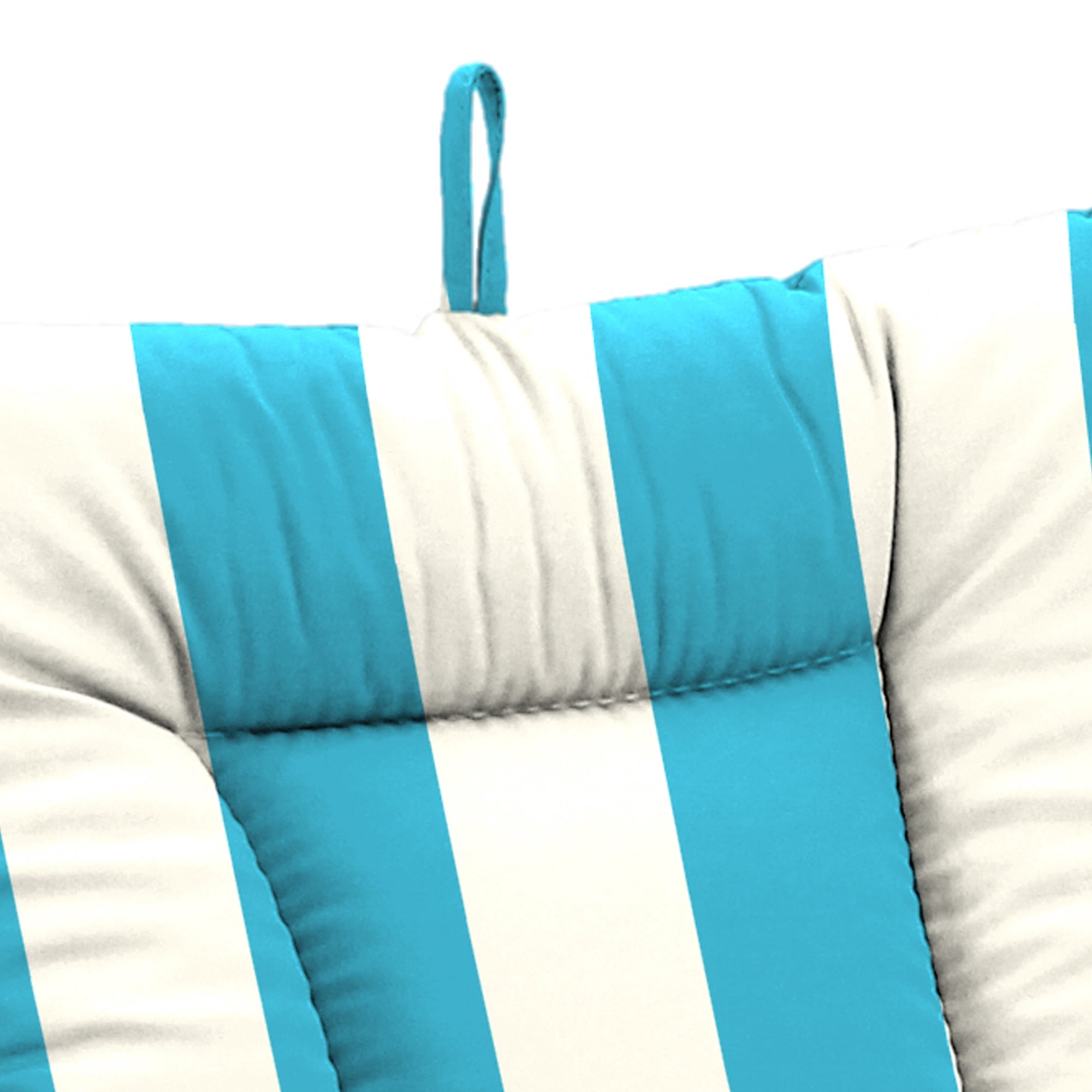 Jordan Manufacturing 38" x 21" Cabana Turquoise Stripe Rectangular Outdoor Wrought Iron Chair Cushion with Ties and Hanger Loop