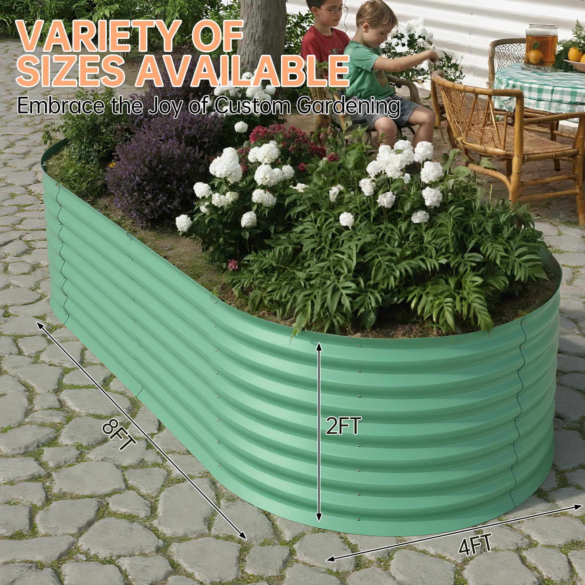 Heavy Duty Galvanized Raised Garden Bed, 8x4x2ft Green Rust-Resistant Metal Planter Box for Flowers Herbs Vegetables for Gardening