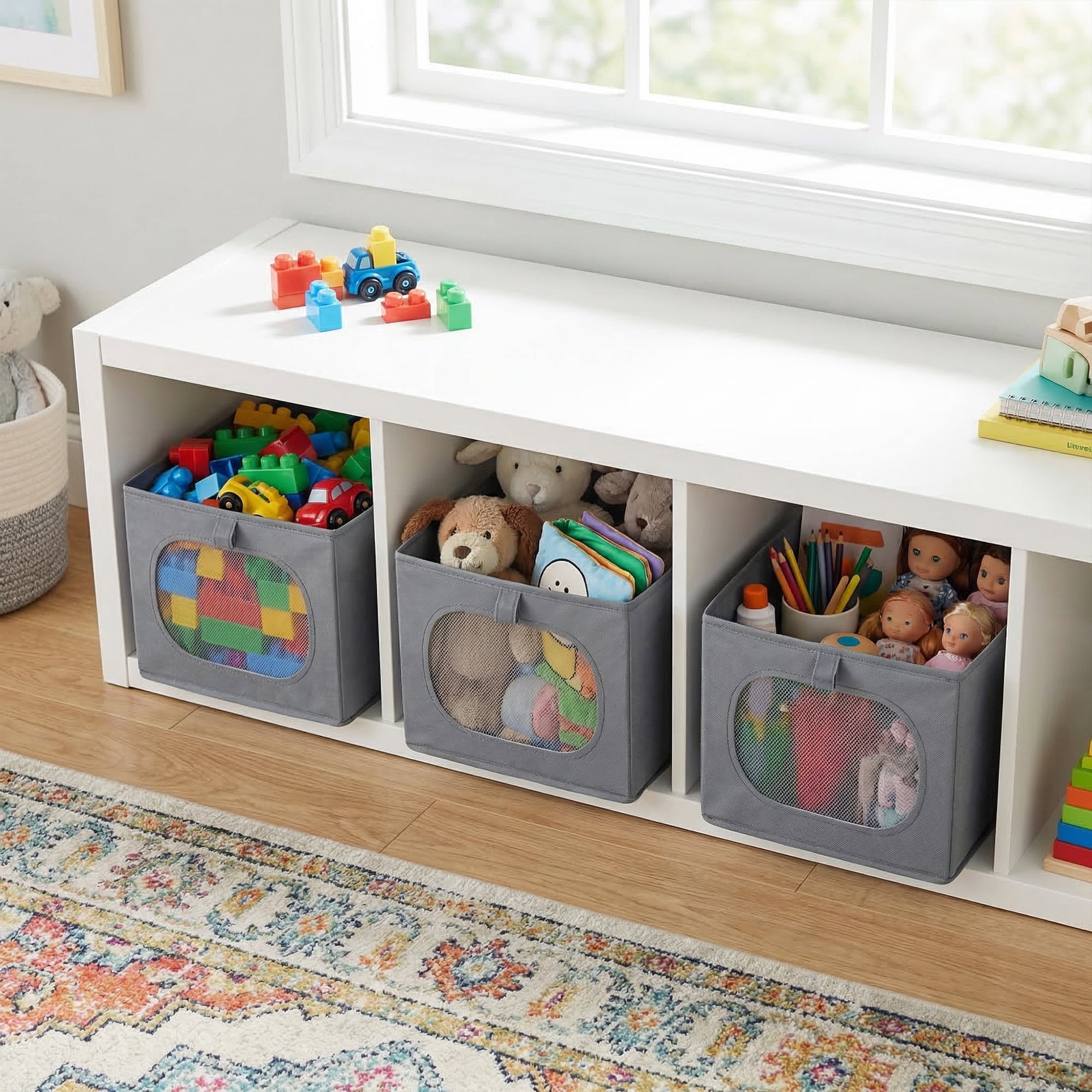 Unique Bargains Fabric Storage Bin With Bottom Dark Grey 18.5*11.8*9.8in