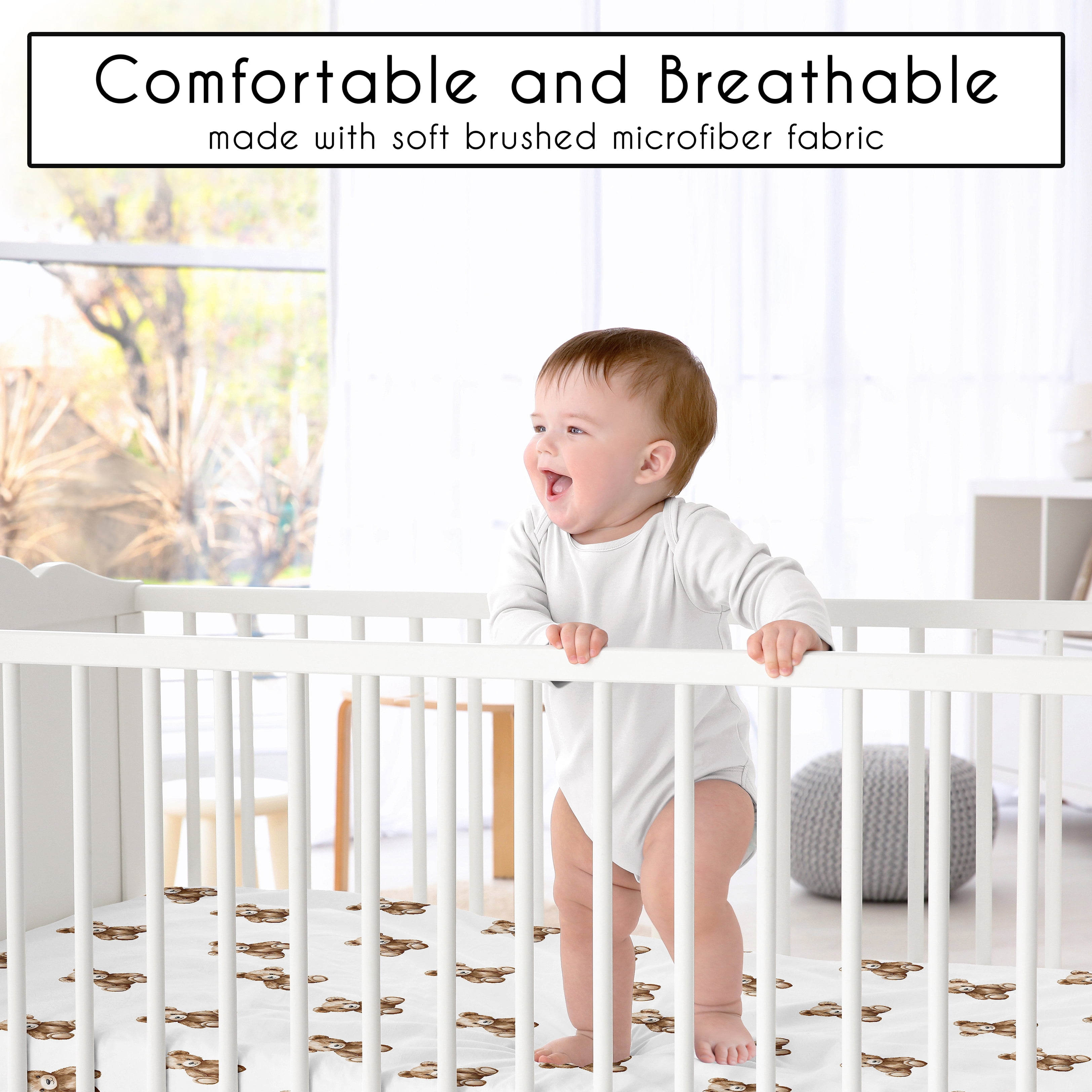 Sweet Jojo Designs Boho Teddy Bear Boy, Girl, Unisex/Gender Neutral Mini Fitted Crib Sheet