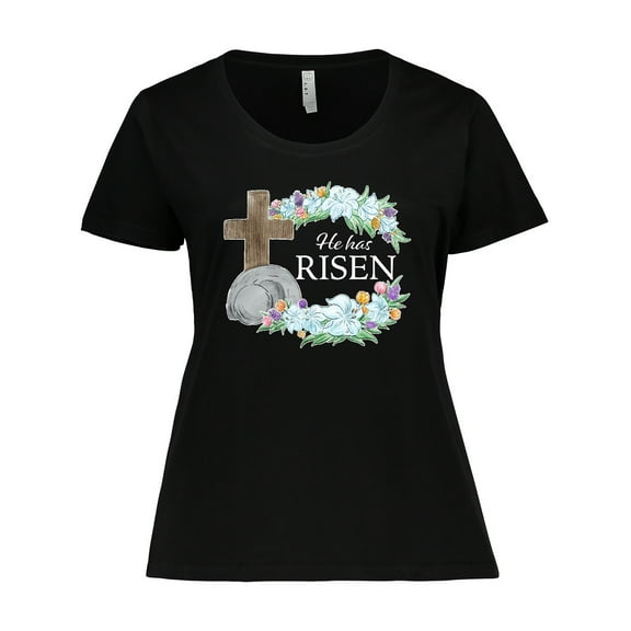Inktastic Easter He Has Risen with Cross and Flowers Women's Plus Size T-Shirt