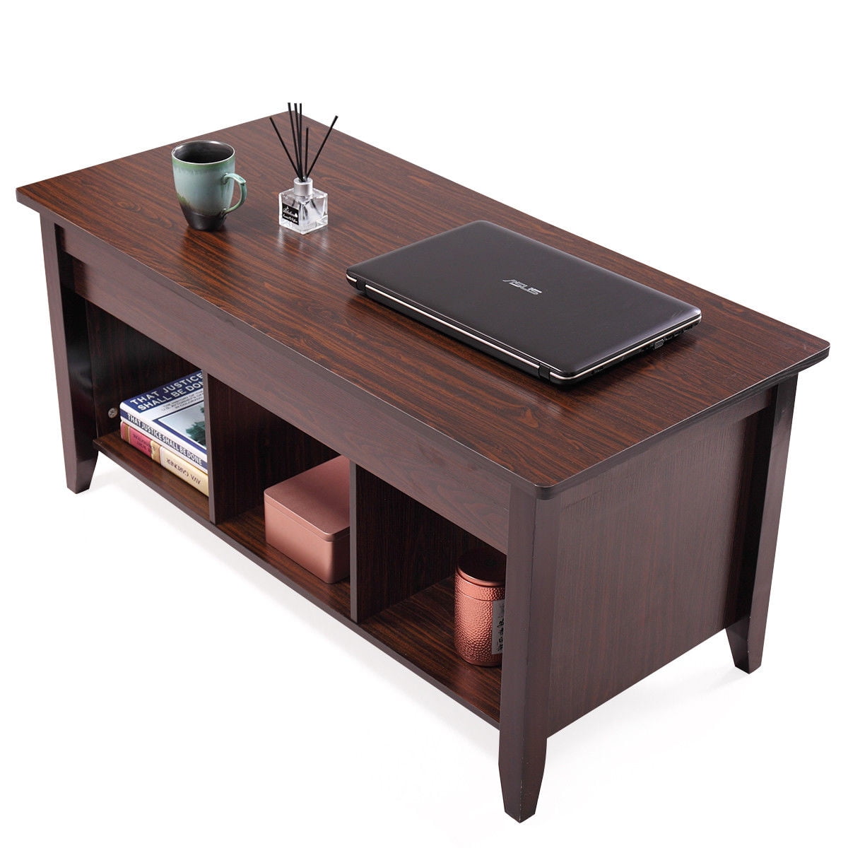 Lowestbest Wood Lift Top Coffee Table with Hidden Storage Compartment for Home Living Room, Rustic