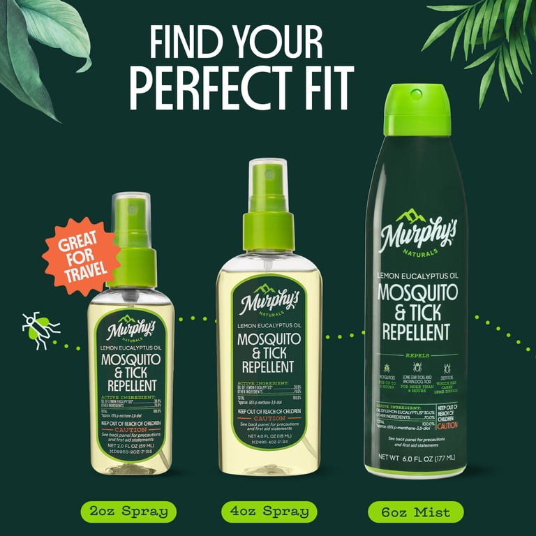 Murphys Naturals Plant-Based Mosquito & Tick Repellent Spray, Lemon  Eucalyptus Oil, 4oz
