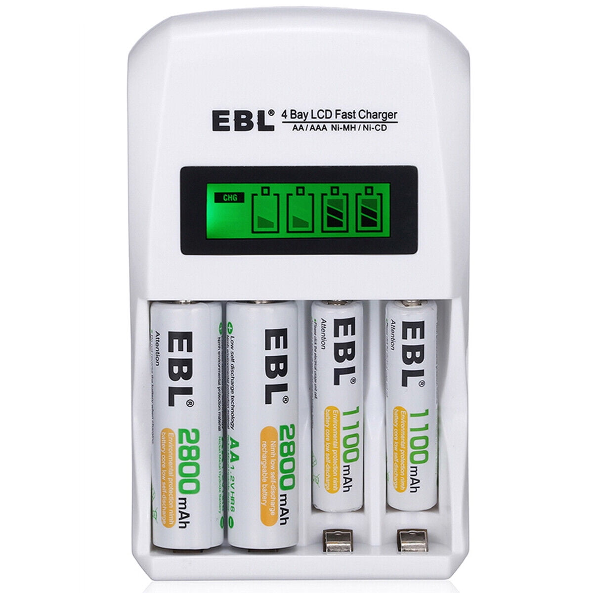 EBL Rechargeable AAA Batteries 800mAh (112 Pack) with Smart LCD Individual AA/AAA Rechargeable Battery Charger