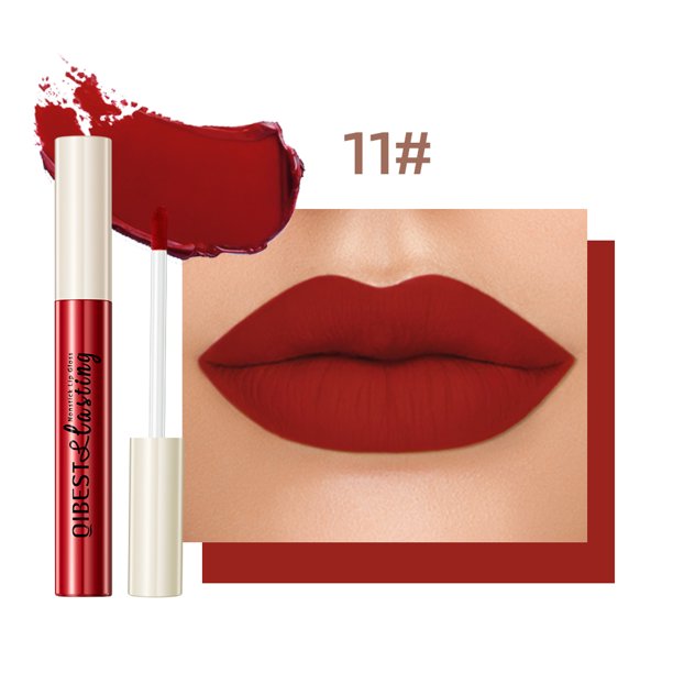 QIBEST 24 colores terciopelo mate lápiz labial desnudo impermeable de larga duración Sexy brillo de labios rojo taza antiadherente maquillaje tinte de labios cosméticos