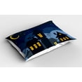 thumbnail image 2 of Ambesonne Halloween Pillow Sham 2 Pack, Cartoon Town with Cat, 30"x20", Black Yellow Blue, 2 of 3