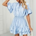 thumbnail image 2 of EQWLJWE Robes d'Été pour Femmes 2023 Mode pour Femmes Couleur Unie Confortable Ample à Manches Courtes Décontractée Robe en Dentelle à Découpes, 2 of 9