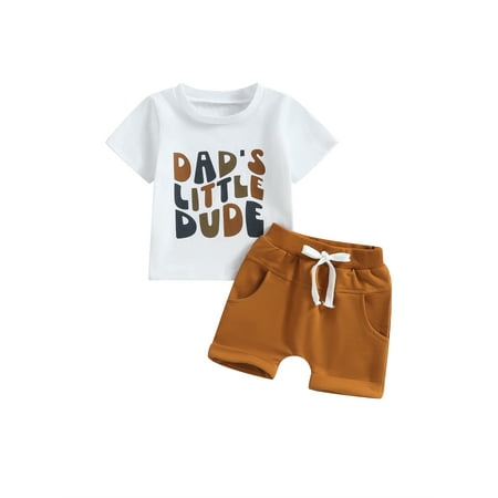 

Wassery Infant Baby Boys Summer Clothes 6M 12M 18M 24M 3T Toddle Boys Letter Print Crew Neck Short Sleeve T-Shirts and Solid Color Shorts 2Pcs Outfits