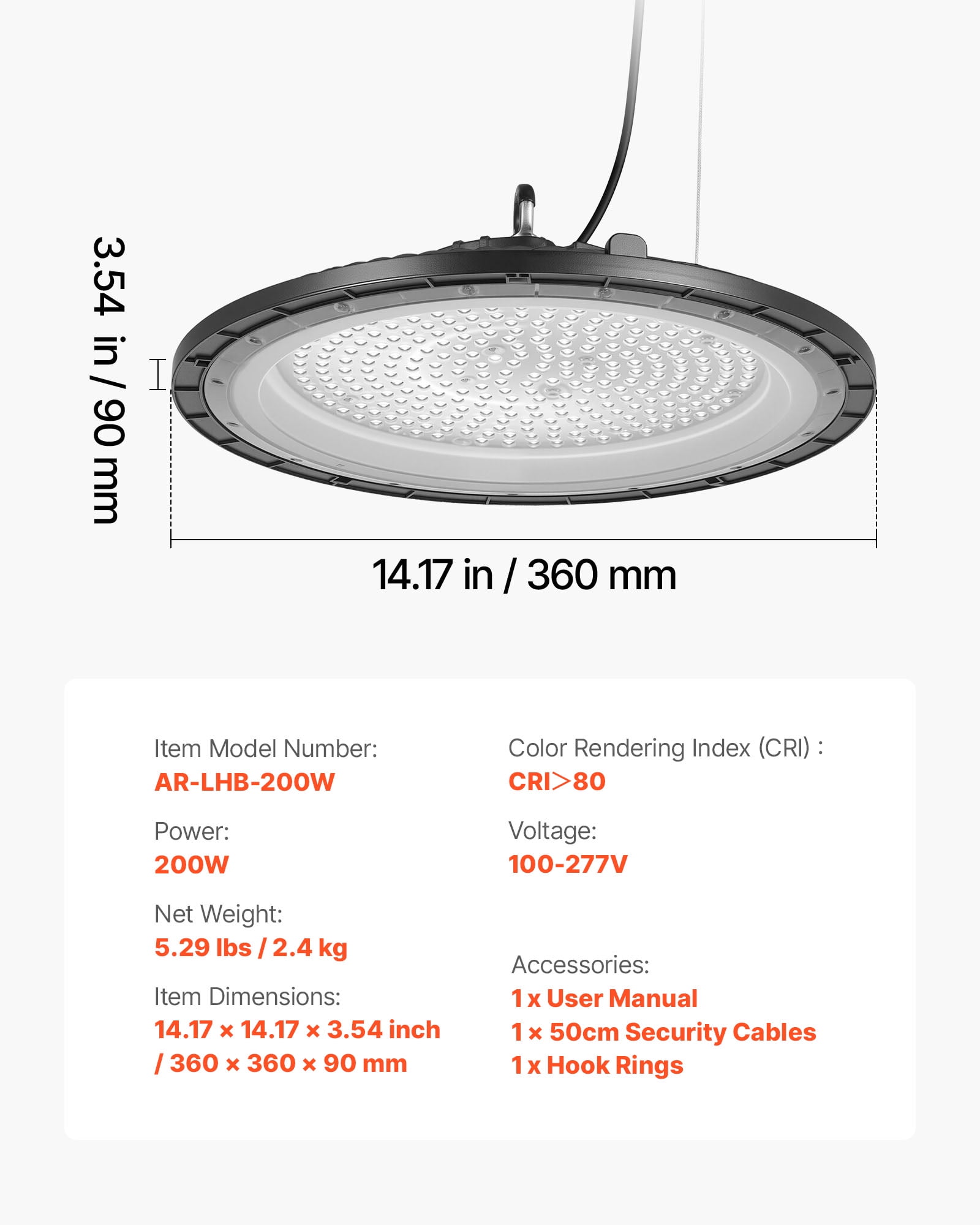 VEVOR 6 Pack LED High Bay Lights, 5000K 200W 30000LM Super Bright UFO LED Warehouse Shop Lights, IP65 Waterproof, 100-277V Wide Voltage for Warehouse Workshop Factory Gym Garage Barn, Black