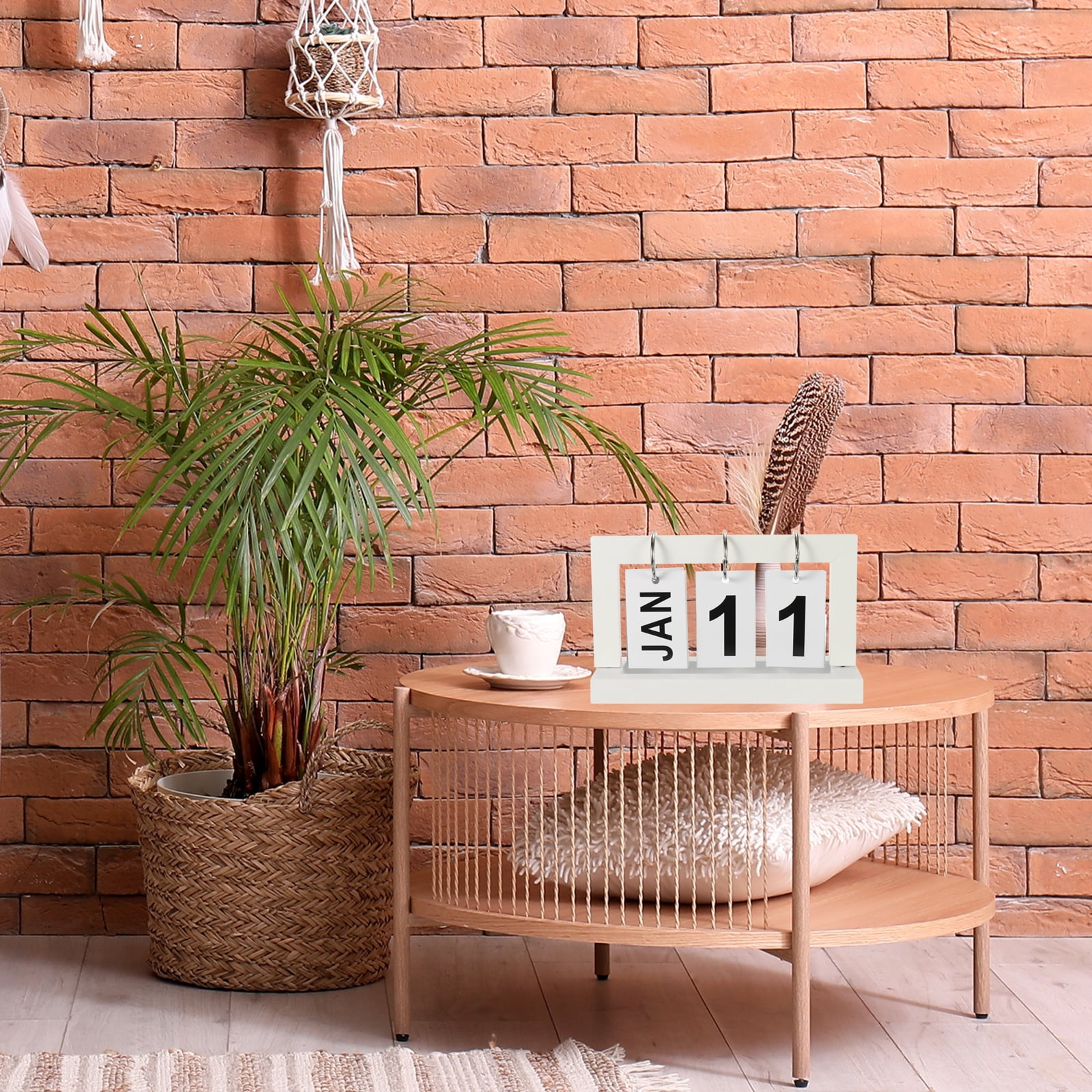 Unique Bargains Vintage Wood Perpetual Calendar for Desk Office Home Decoration White