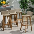 Pico Brea Outdoor Wood & Wicker Barstools, Set of 4, Light Brown and