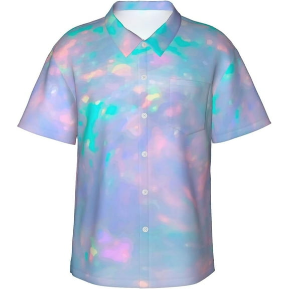 Celestial Cloud Stars and Galaxy Mens Hawaiian Shirt Short Sleeve Casual Button Up Tropical Summer Beach Shirt