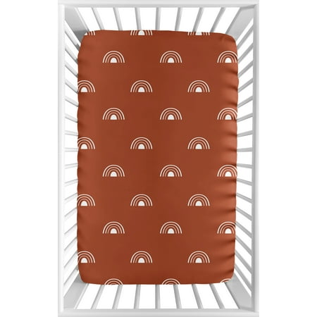 UPC: 0846480096146 | Boho Rainbow Rust and White Mini Fitted Crib Sheet by Sweet Jojo Designs