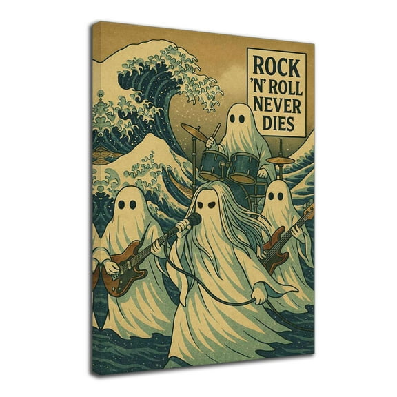 Rock N Roll Never Dies Poster Wall Art Décor Canvas Prints Ghost Posters for Living Home Room Wall Decoration Mural - 8x12 inches Framed