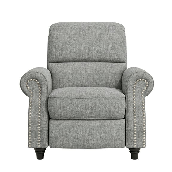 Homesvale Cari Push Back Recliner Chair with Nailheads, Light Gray Polyester, Living Room Recliner