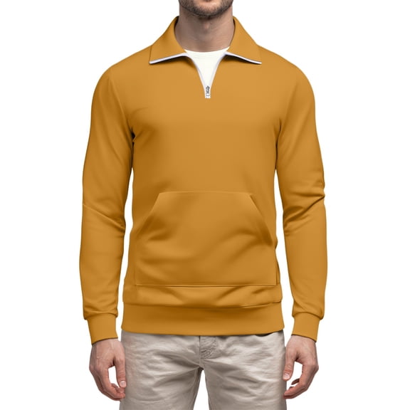 Havenx Men's Quarter Zip Up Sweaters Long Sleeve Mock Neck Sweater Knit Collared Golf Shirts with Pocket Stretchy Ribbed Solid Color Outdoor Lightweight Winter Warm Shirt,Earthy Yellow M