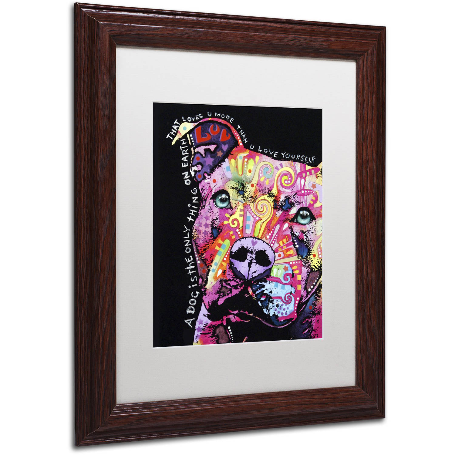 Trademark Fine Art "Thoughtful Pit Bull" Canvas Art by Dean Russo, White Matte, Wood Frame