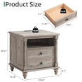 thumbnail image 4 of OKD Farmhouse Nightstand, 3 Drawer Wood Side Table with Charging Station for Bedroom, Living Room, Light Rustic Oak, 4 of 8